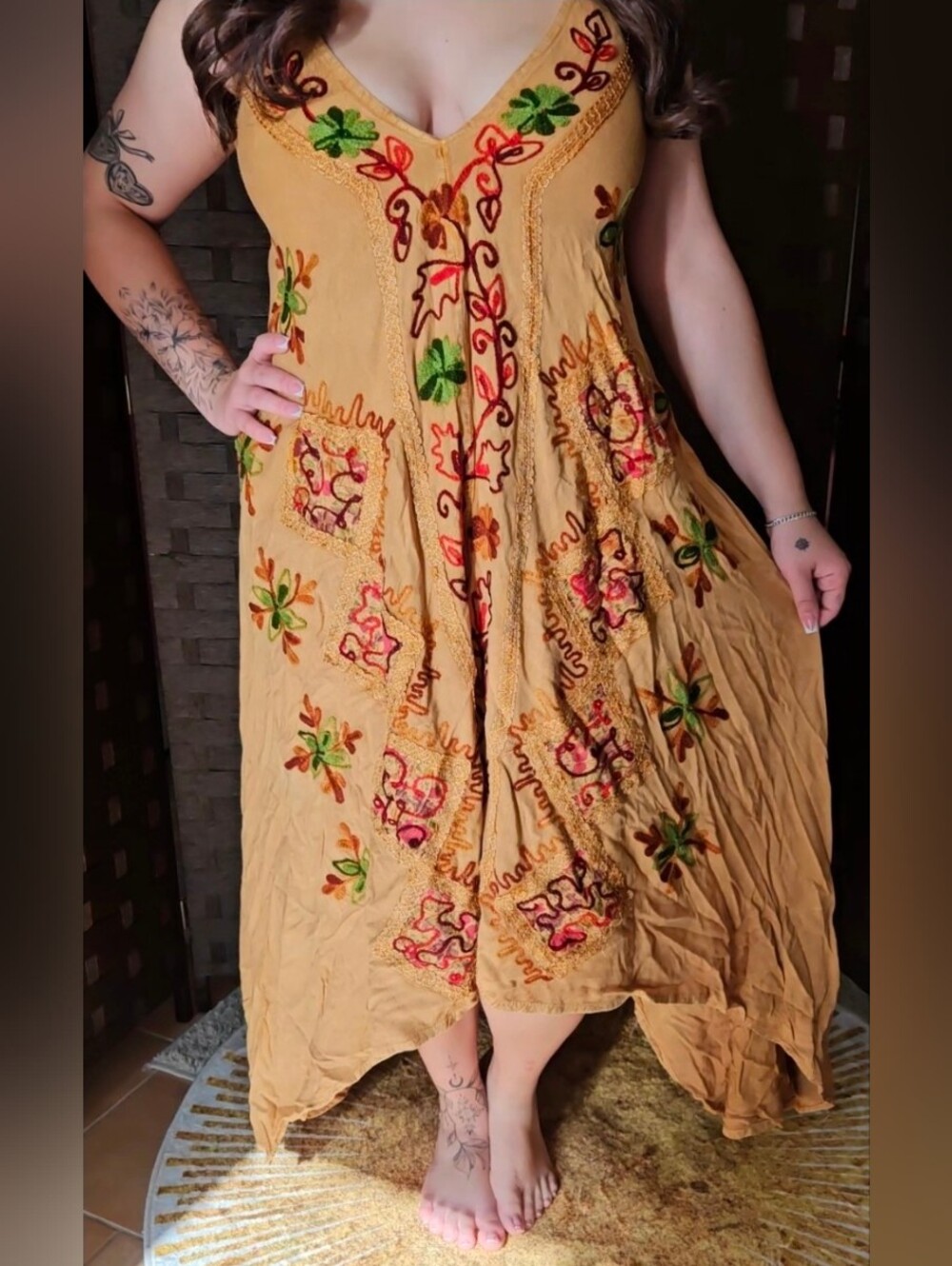 Bohemian Embroidered Mustard Maxi Dress